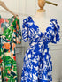 Summer V-Neck Puff Sleeves Back Tie Maxi Dress